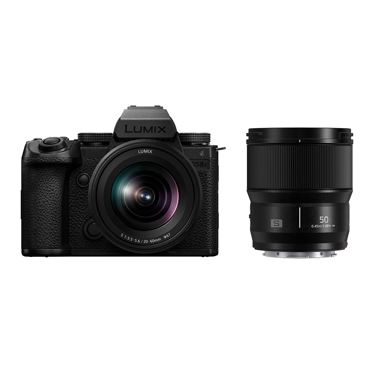 Panasonic Lumix S5IIX Camera with 20-60mm & 50mm Lens Kit front angle with both lenses