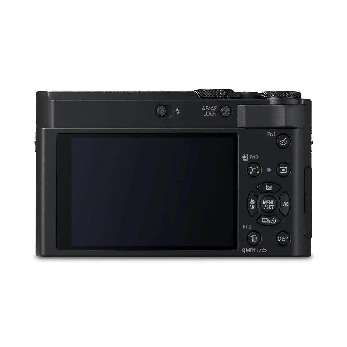 Black digital camera back with screen and control buttons on a white background