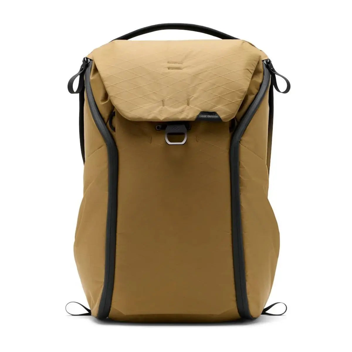 Brown backpack with black straps on a white background