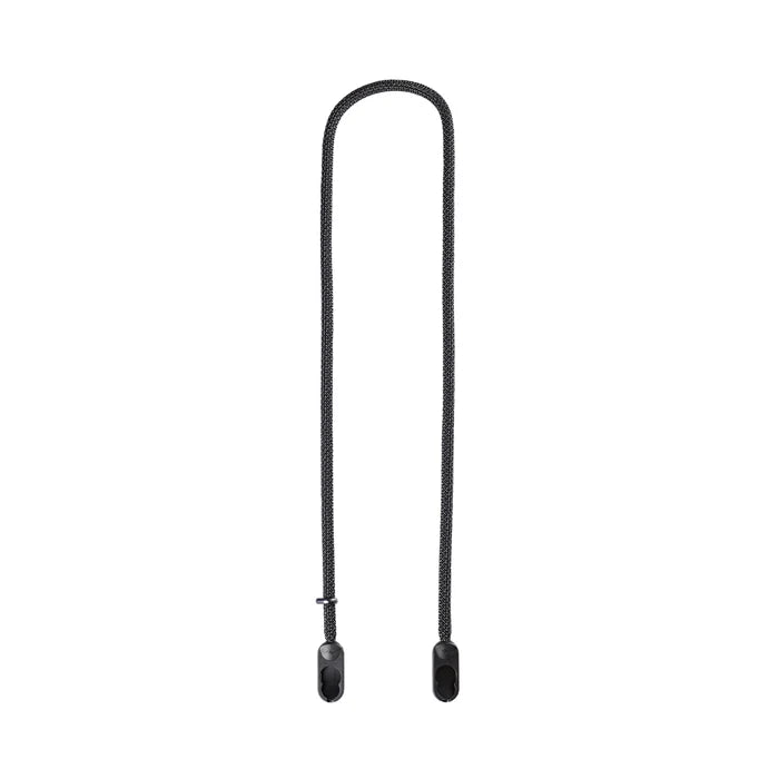 Black strap with metal clasps on a white background
