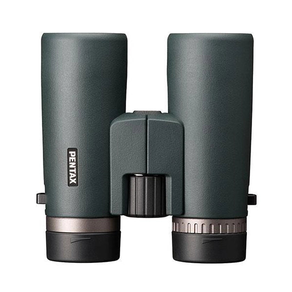 Green binoculars with Pentax logo on a white background