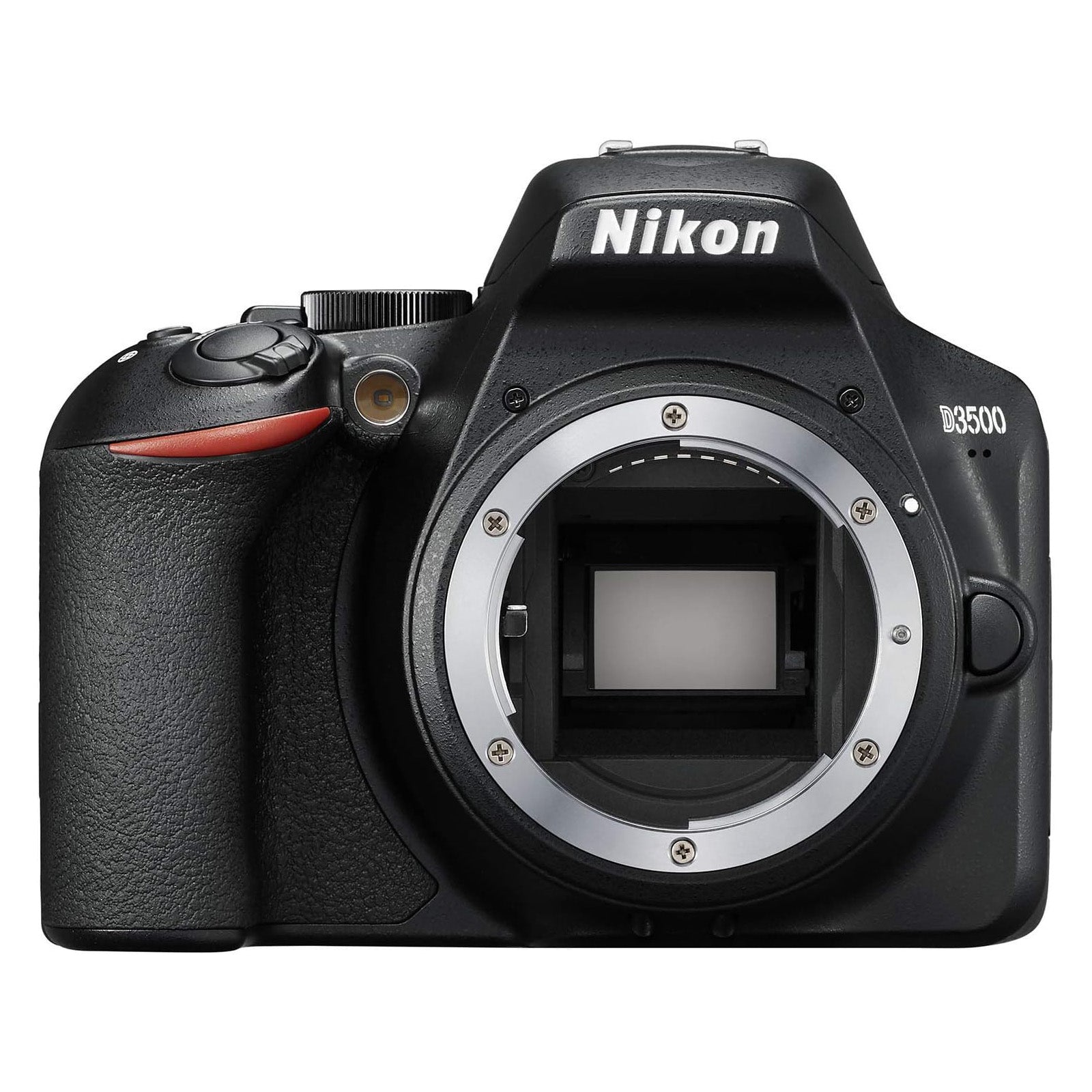 Refurbished Nikon D3500 + Nikkor AF-P 18-55mm lens front angle with lens removed