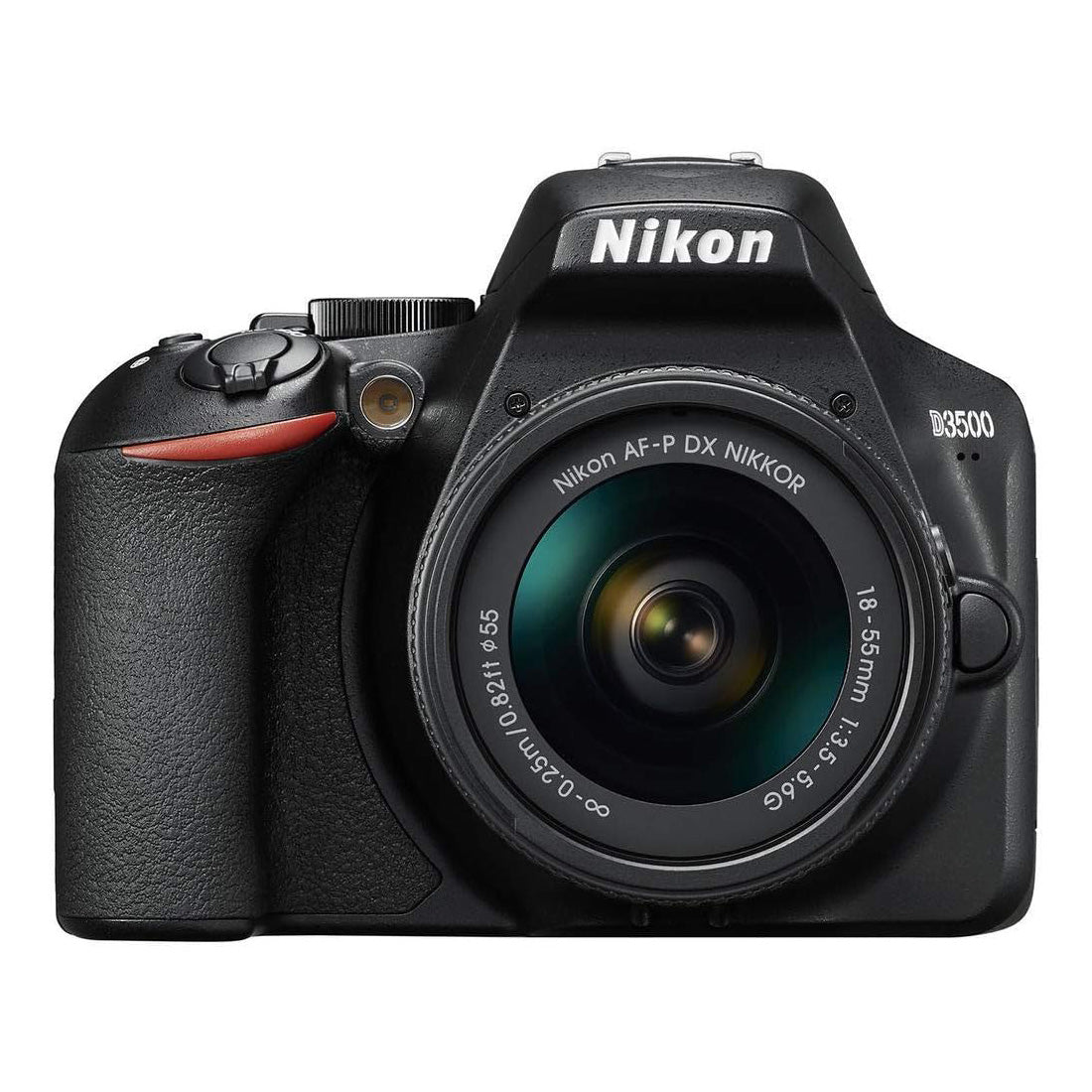 Refurbished Nikon D3500 + Nikkor AF-P 18-55mm lens front angle