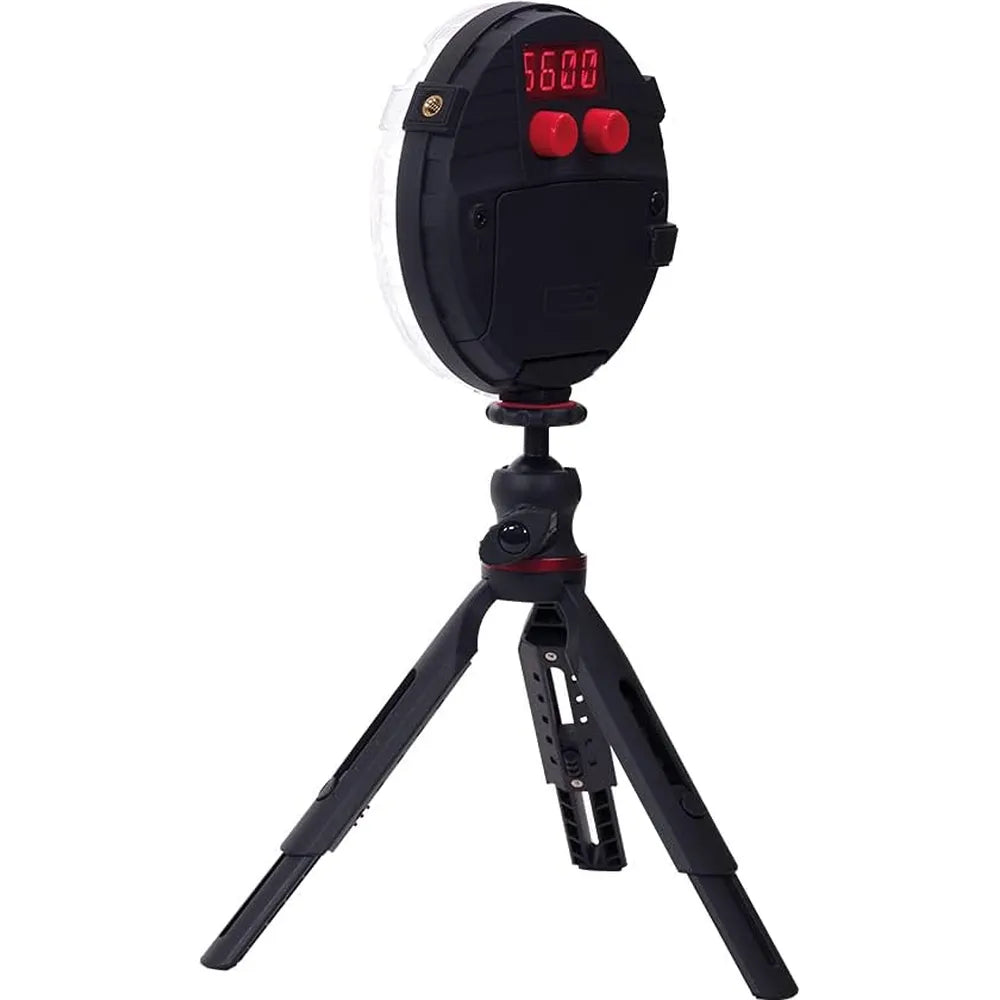 Digital pressure gauge on a stand with a white background