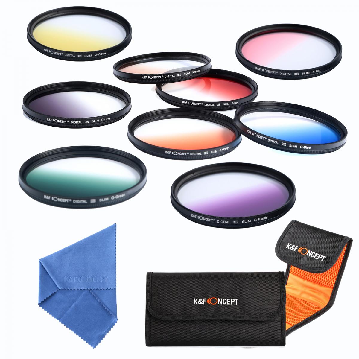 K&F Concept 62mm Filter Set (Graduated Orange, Blue, Grey, Red, Purple, Green, Pink, Brown, Yellow)
