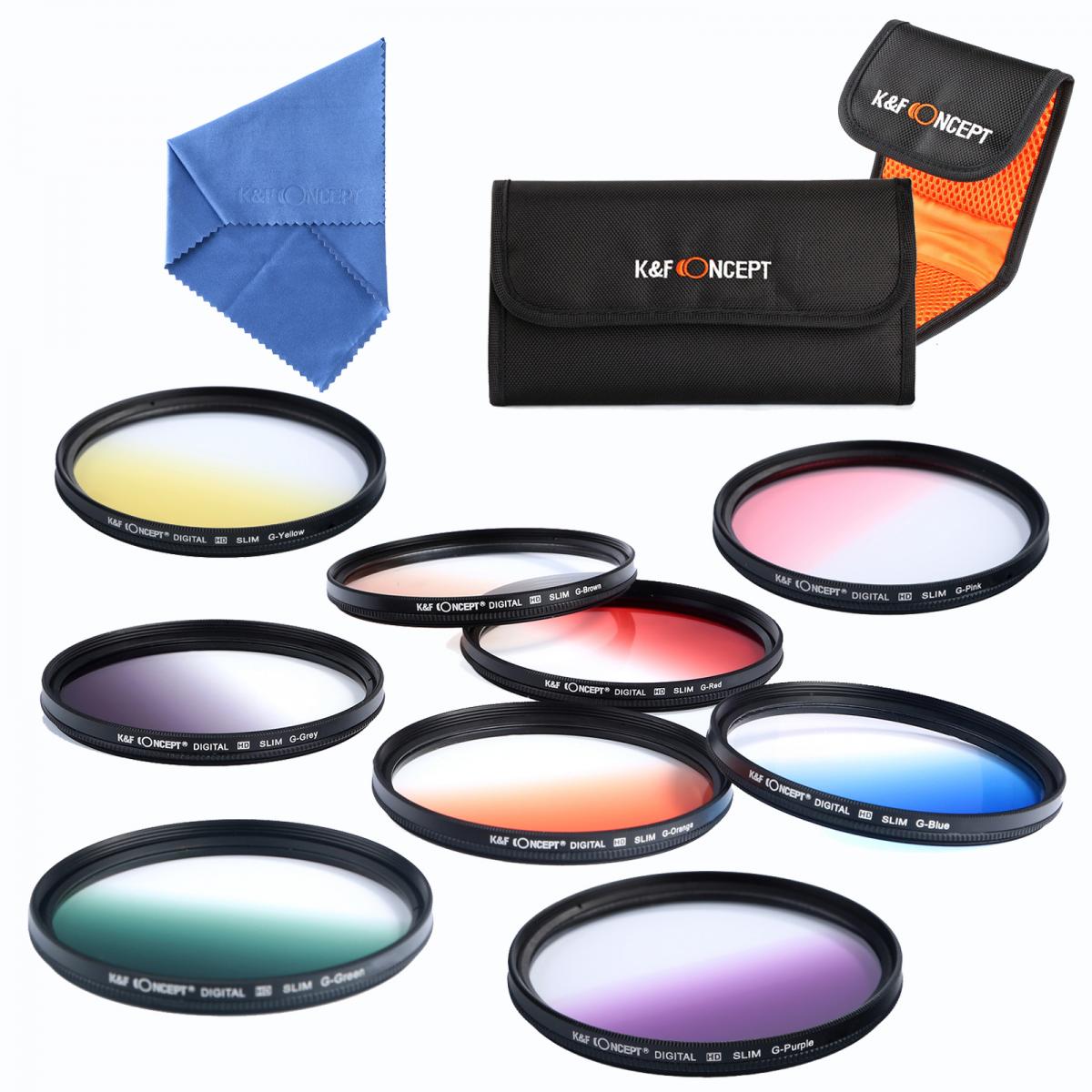 Image of K&F Concept 62mm Filter Set (Graduated Orange, Blue, Grey, Red, Purple, Green, Pink, Brown, Yellow)