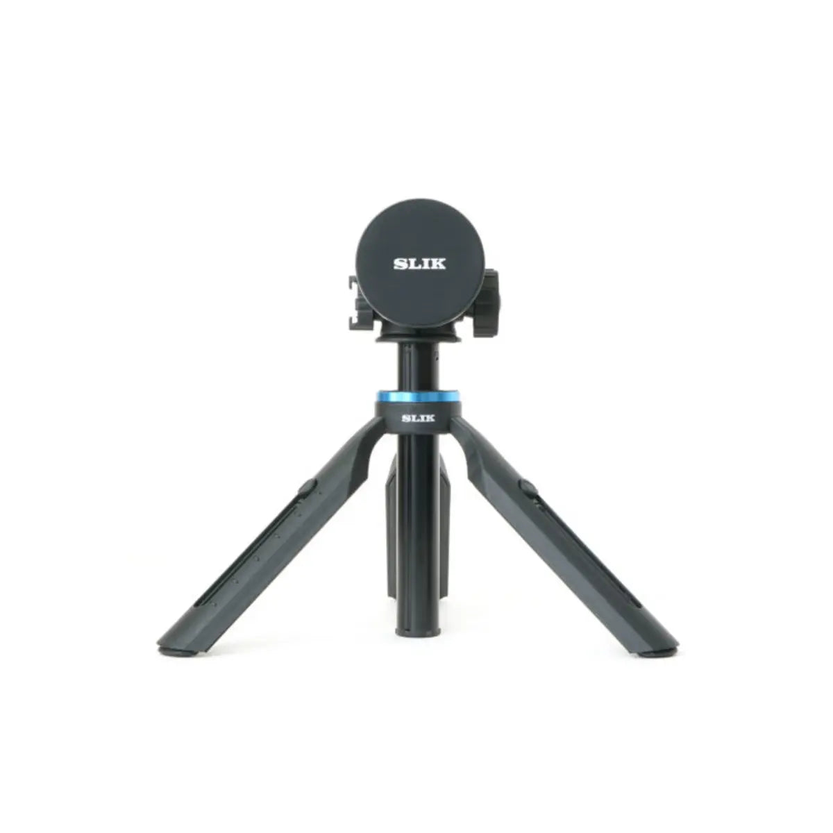 Black Slik camera tripod on a white background
