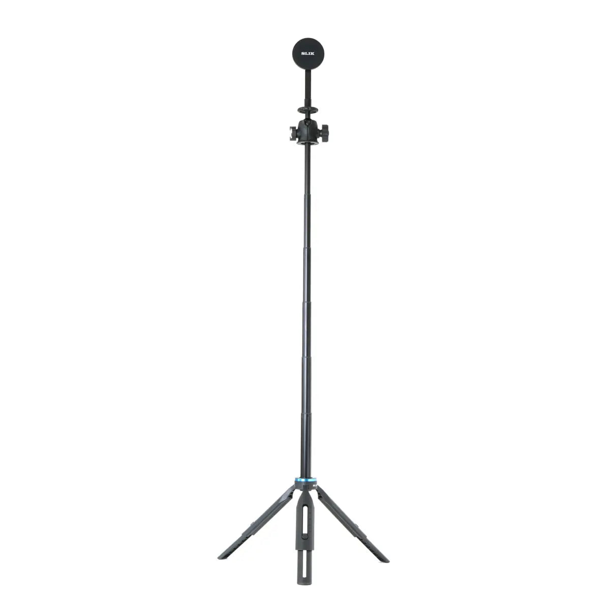 Black microphone stand on a white background