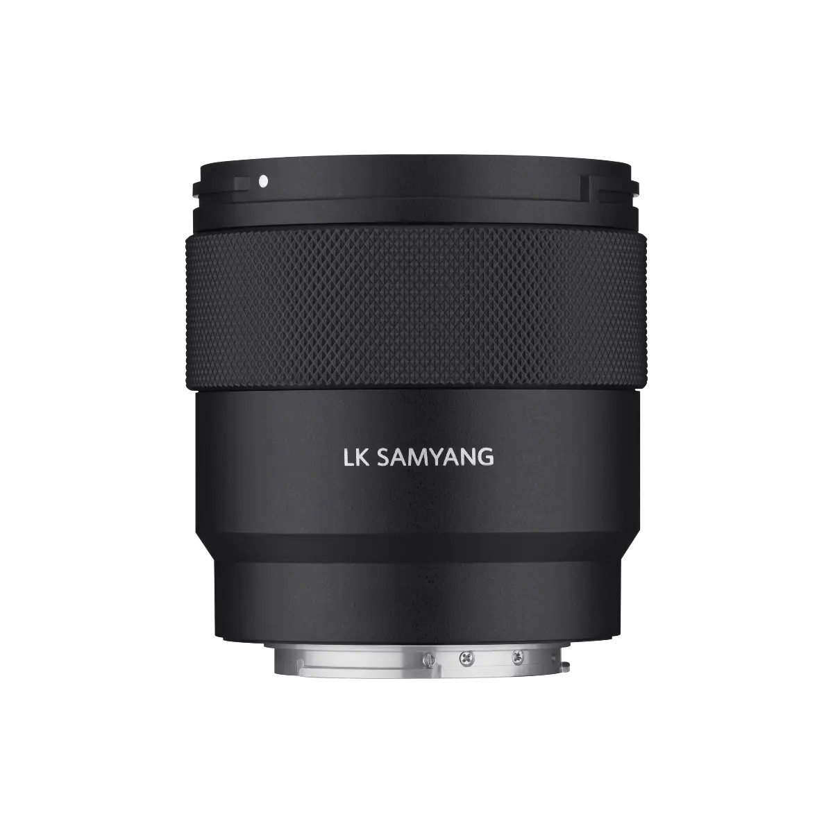 Black camera lens with LK Samyang branding on a white background