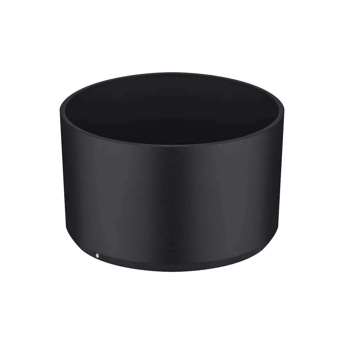 Black cylindrical pot on a white background