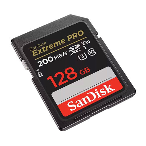 SanDisk Extreme PRO 128GB SDXC Memory Card front angle 2