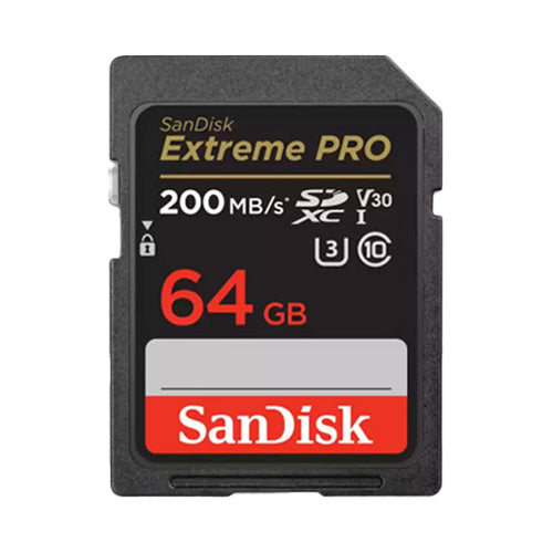 SanDisk Extreme PRO 64GB SDXC Memory Card front angle