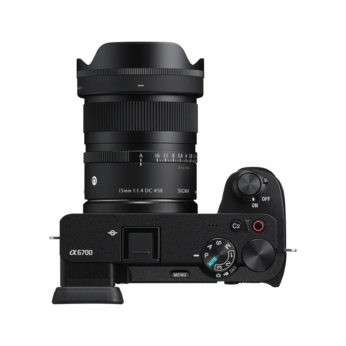 Black camera with lens on a white background