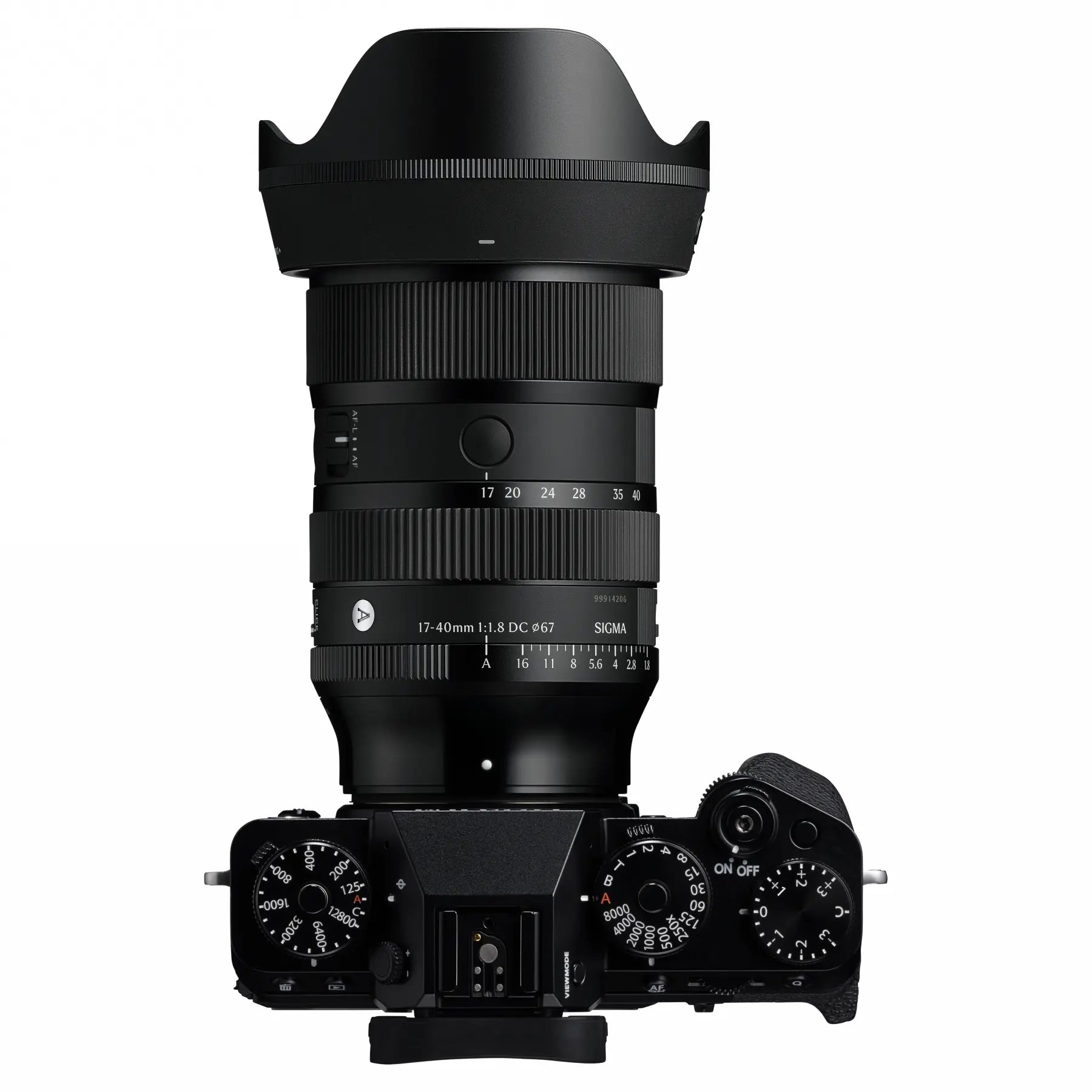 Sigma 17-40mm F1.8 DC | Art Lens – Fujifilm X Mount top angle on camera