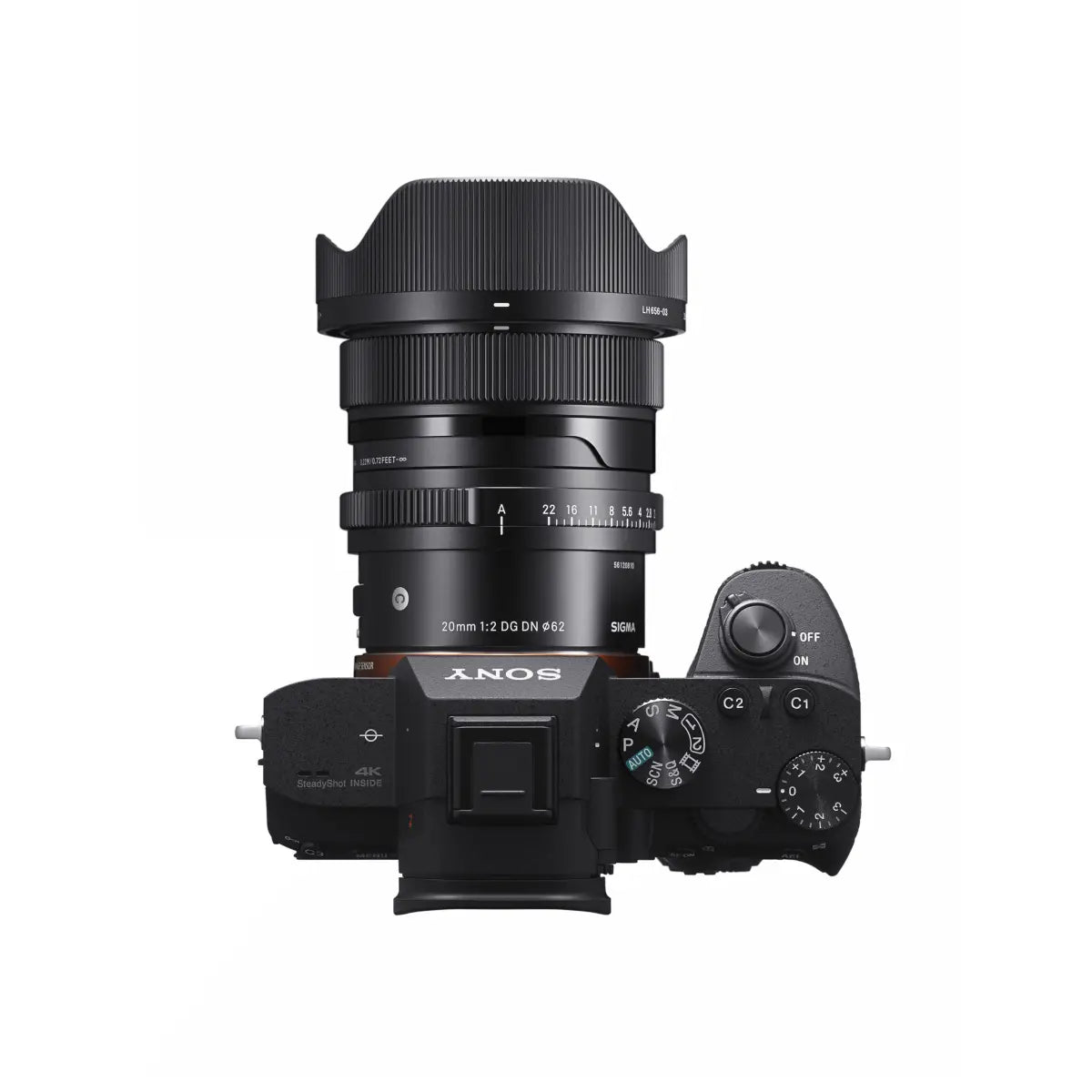 Sigma AF 20mm F/2 DG I Contemporary Lens - Sony E- Fit top on camera