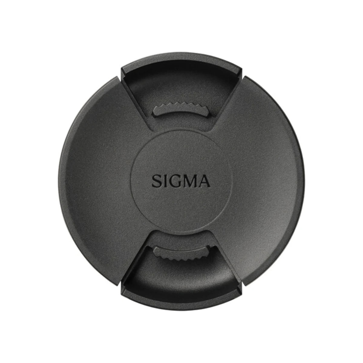 A black Sigma camera lens cap shown from a top-down view on a plain white background.