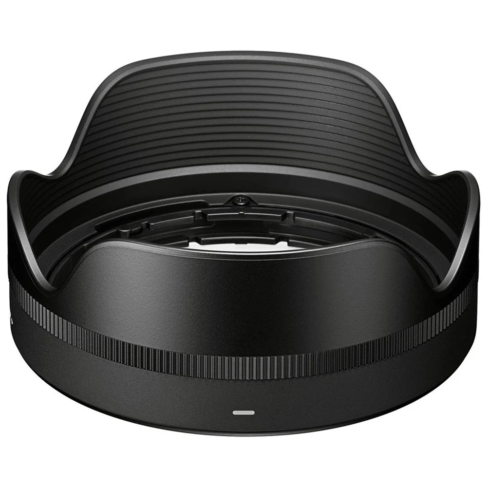 Black camera lens hood on a white background