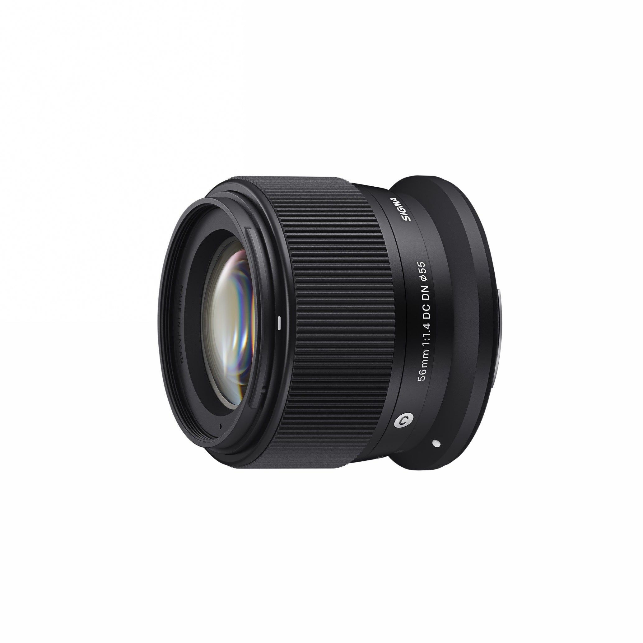 Black camera lens on a white background