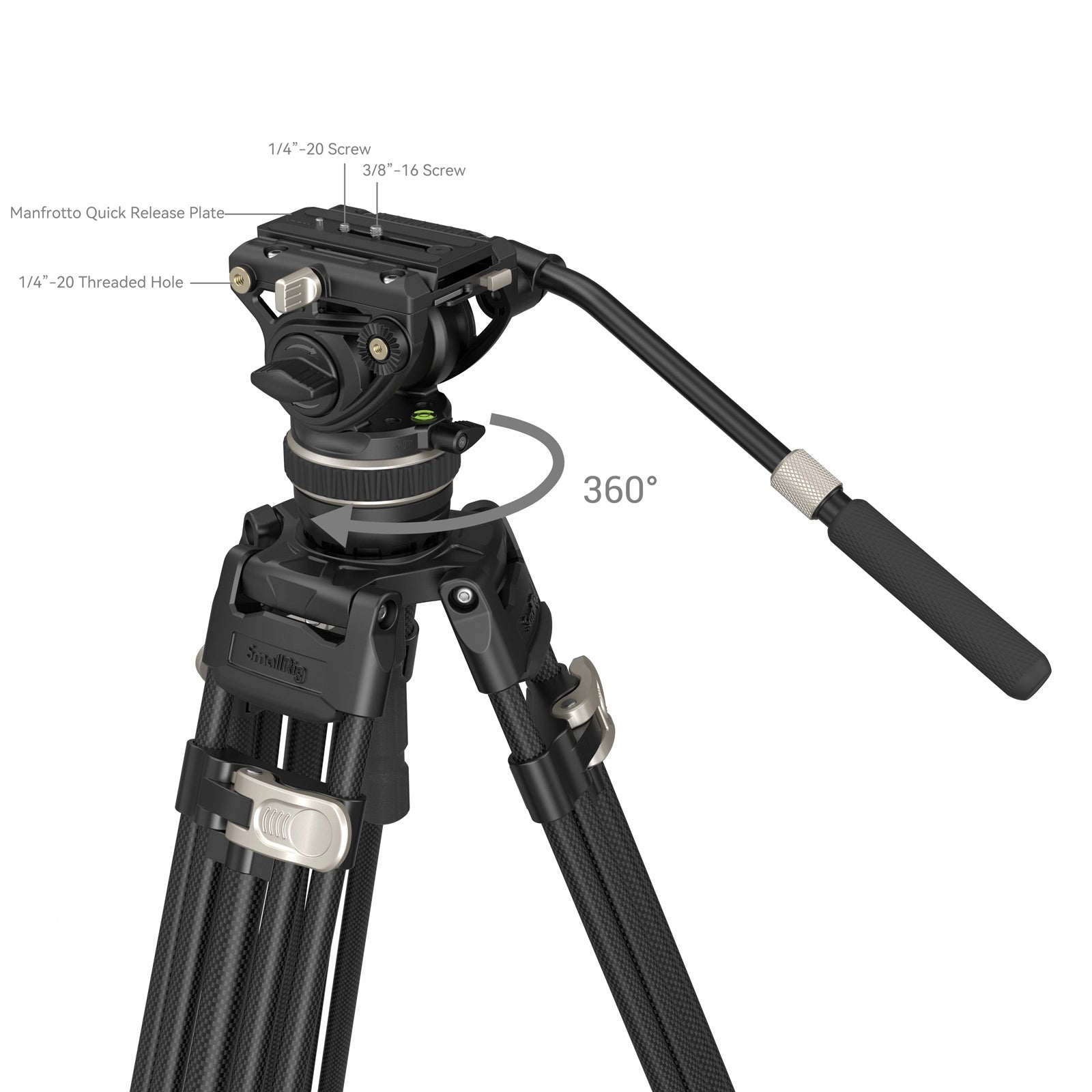 SmallRig 3989 Heavy-Duty Carbon Fiber Tripod Kit side angle of tripod head