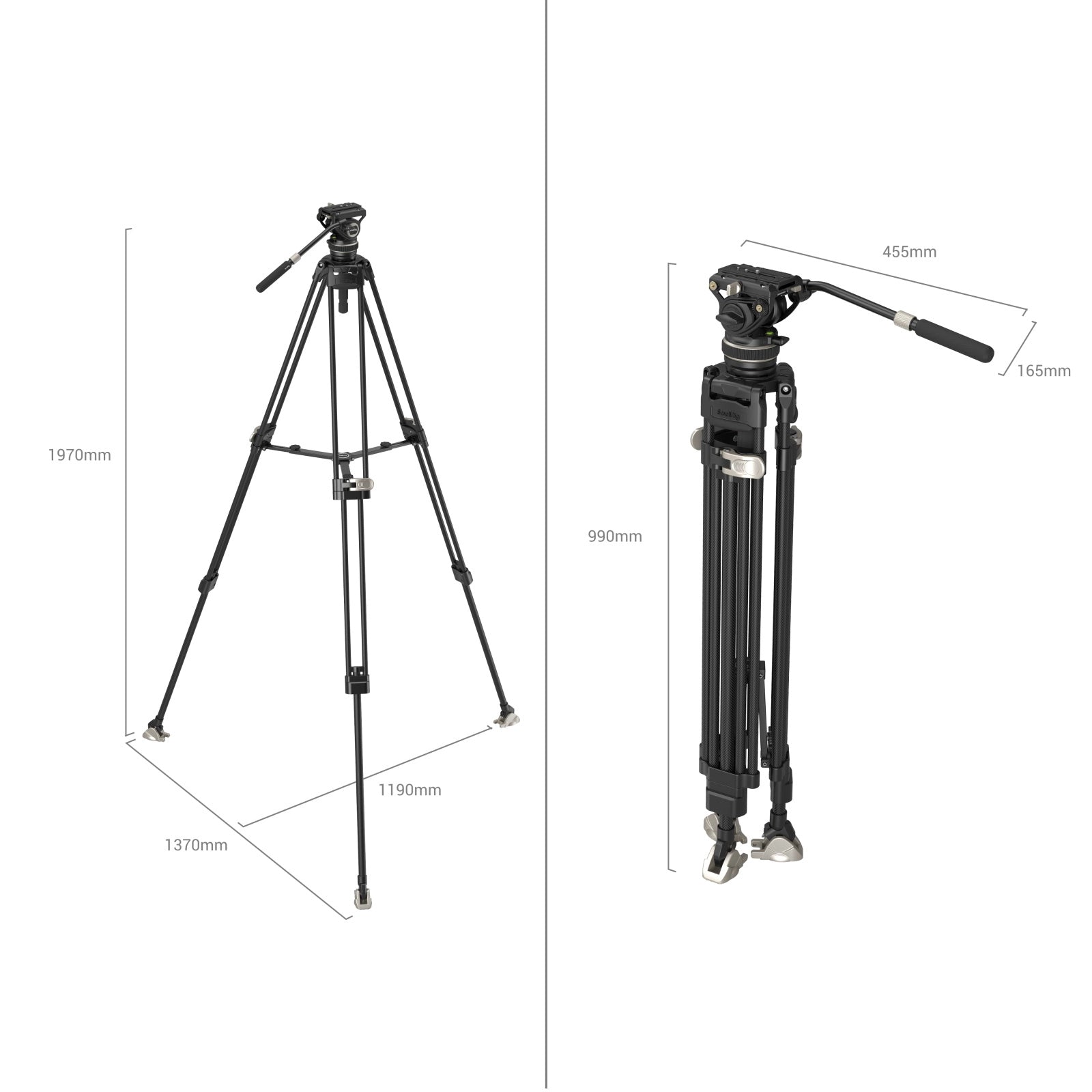 SmallRig 3989 Heavy-Duty Carbon Fiber Tripod Kit folded tripod angle