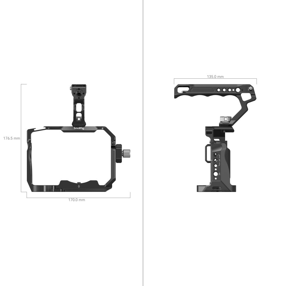 SmallRig Basic Cage Kit for Sony Alpha 7R V/Alpha 7 IV/Alpha 7S III 3668B product photo of dimensions