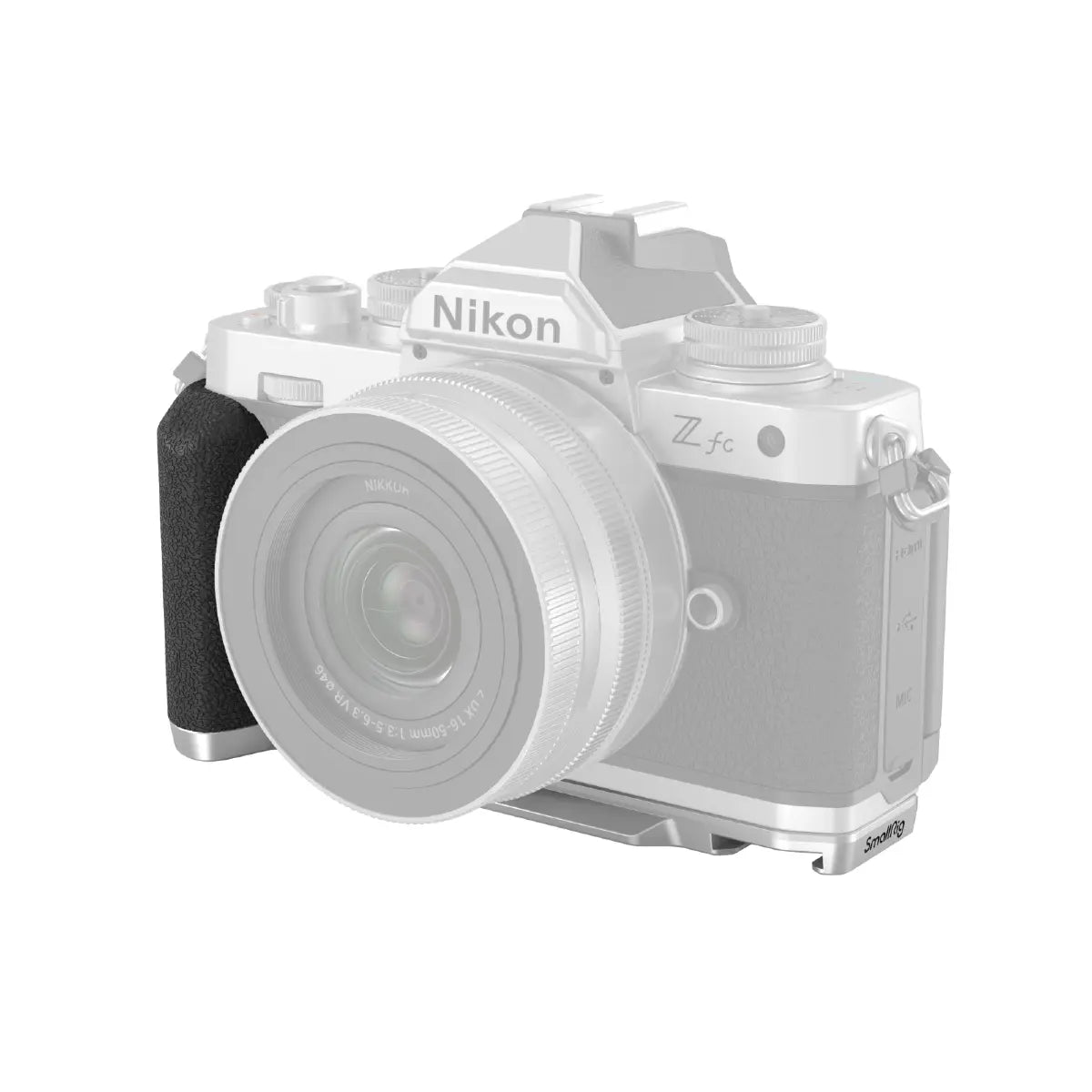Nikon camera body with lens on a white background