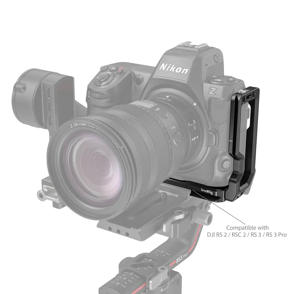 Nikon camera with a compatible accessory on a white background