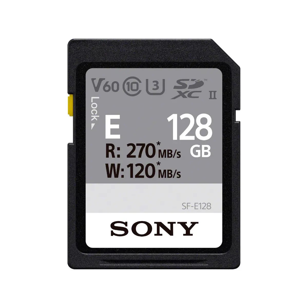 Sony SD card with 128GB capacity on a white background