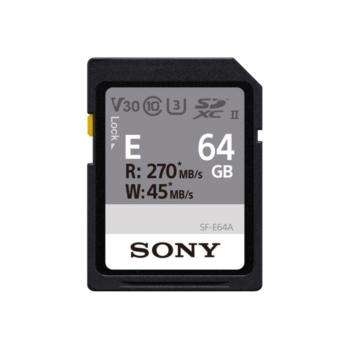 Sony 64GB SD card on a white background