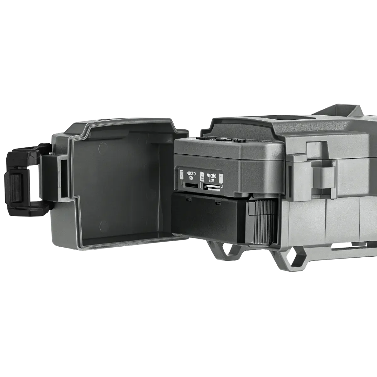 Spypoint Flex-S-Dark solar trail camera close up of battery door