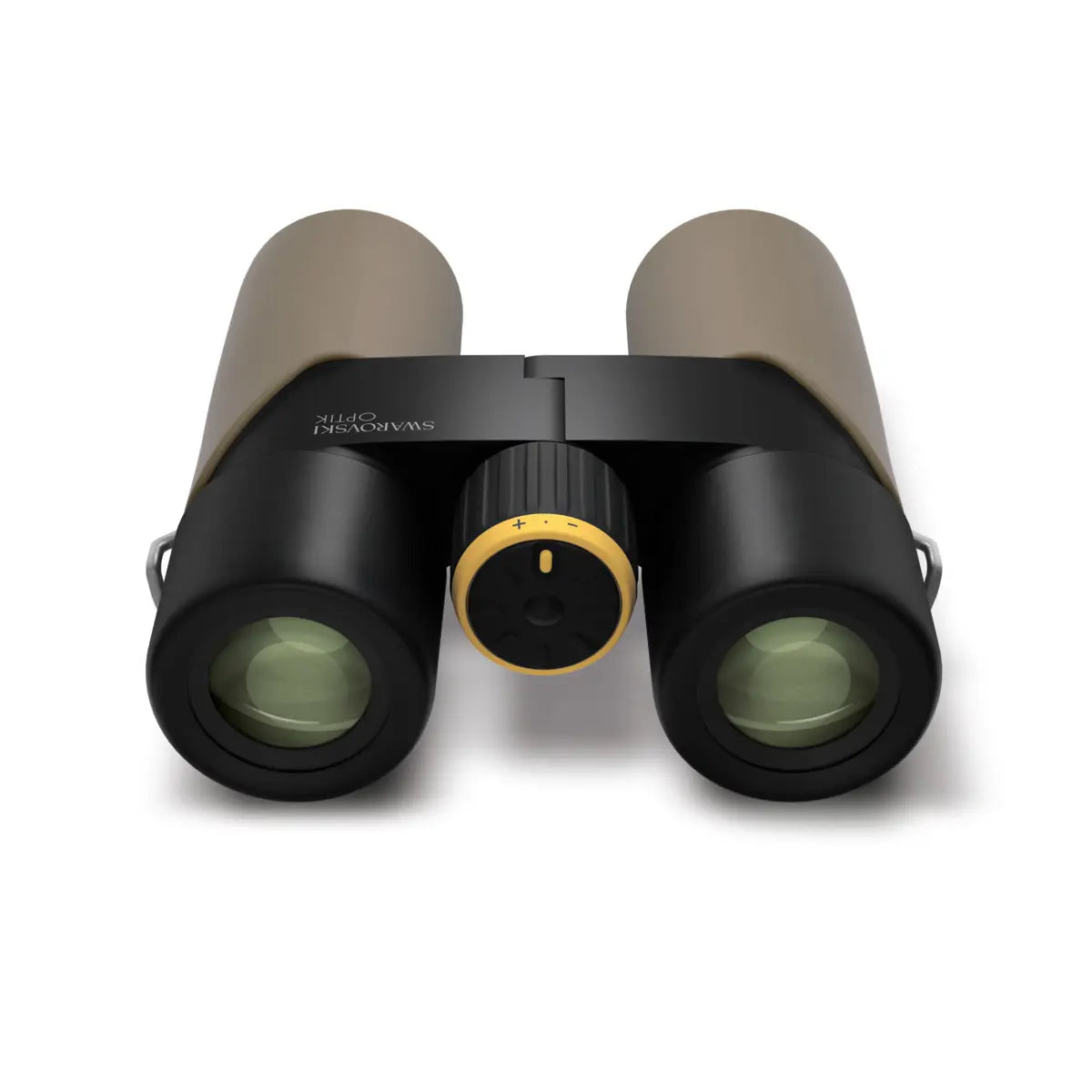 Binoculars with a black and gold design on a white background
