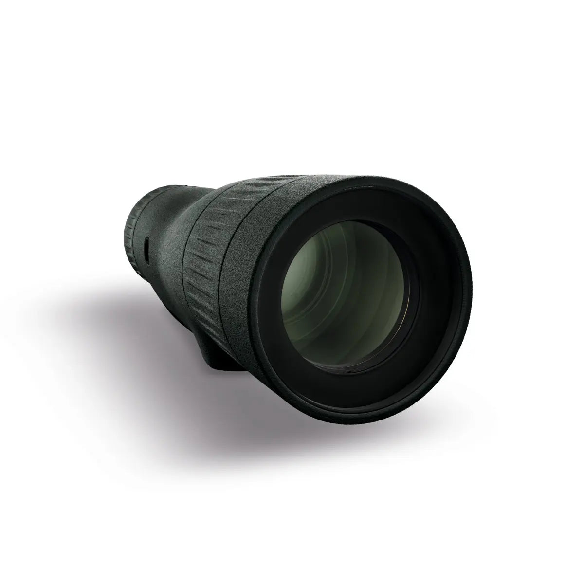 Black telescope lens on a white background