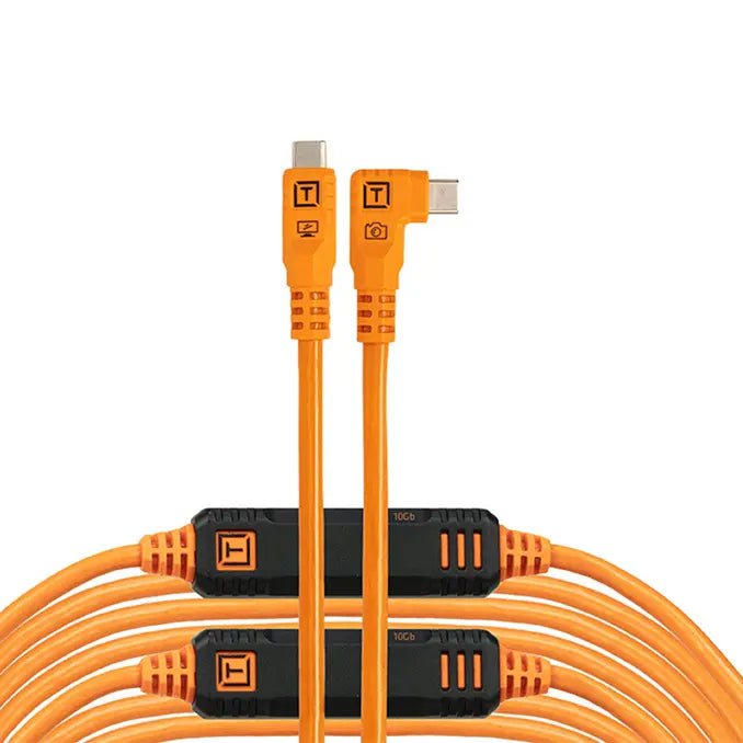 Tether Tools TetherPro Optima 10G USB-C, 31' (9.4m), Straight to Right, High-Visibility Orange
