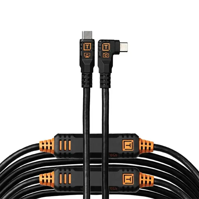 Tether Tools TetherPro Optima 10G USB-C, 31' (9.4m), Straight to Right, Non-Reflective Black