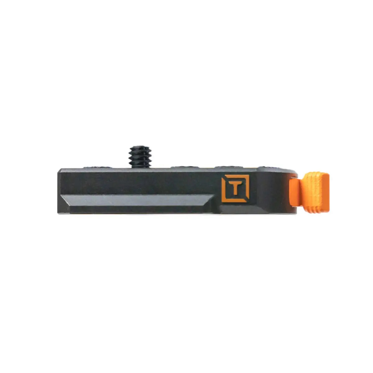 Black and orange tool component on a white background