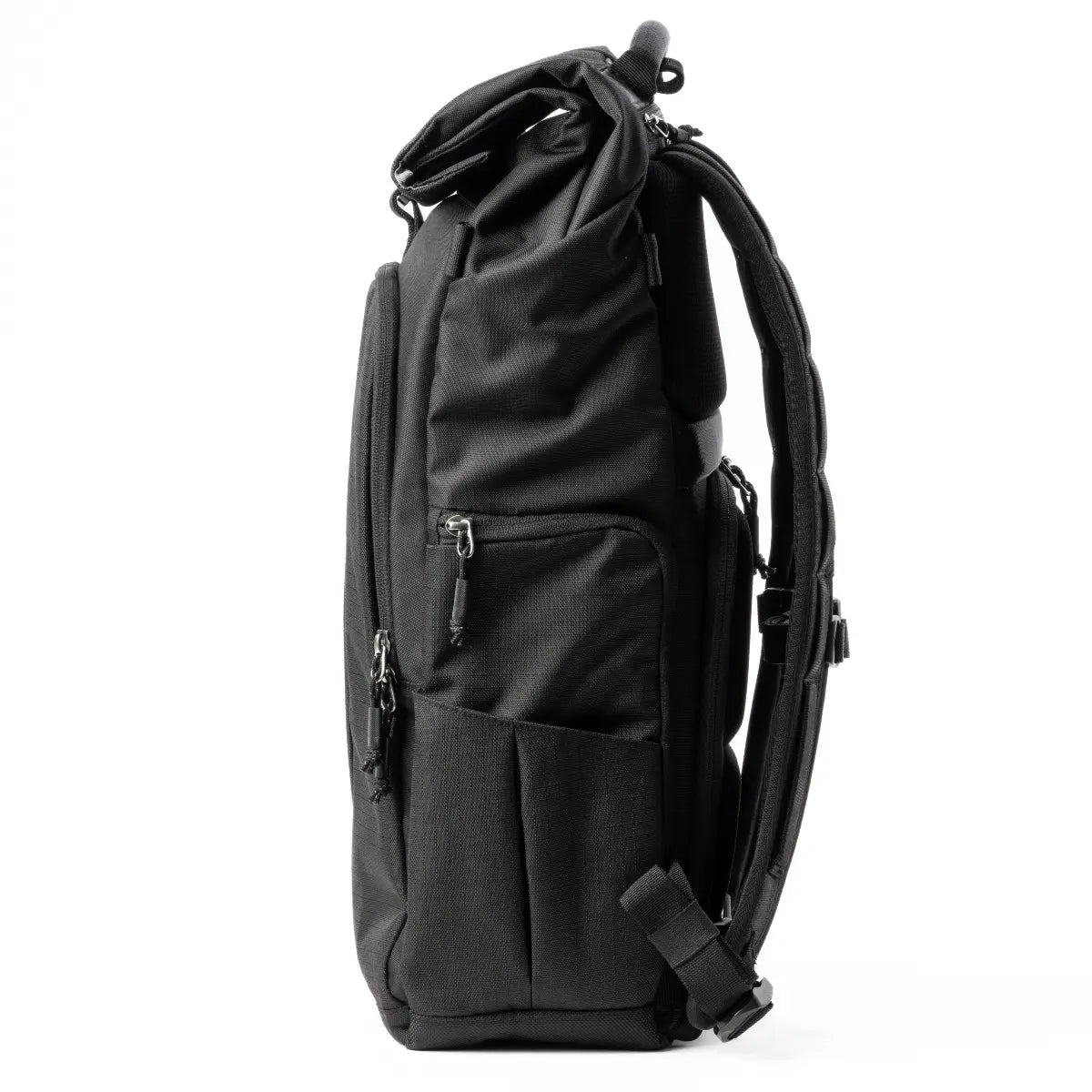 Black backpack on a white background