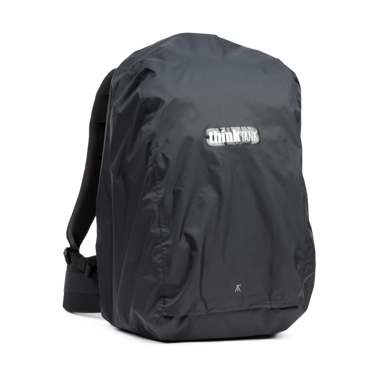 Black backpack with a brand logo on a white background
