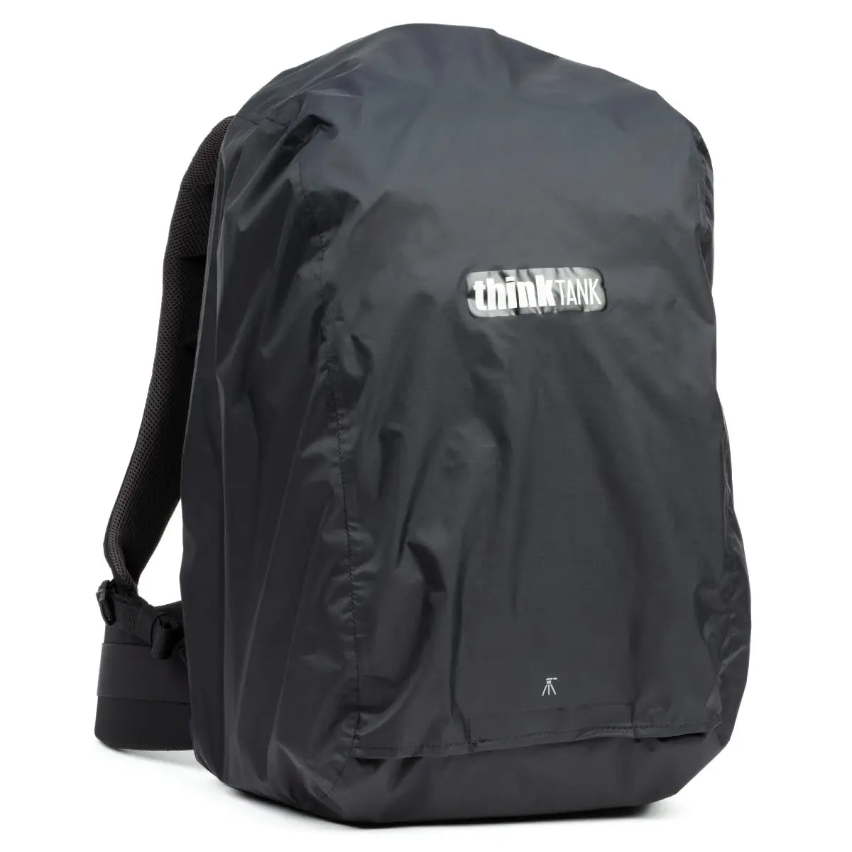 Black backpack with a brand logo on a white background