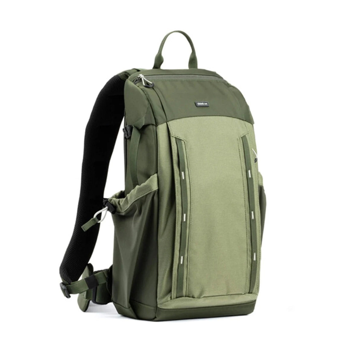 Green backpack on a white background