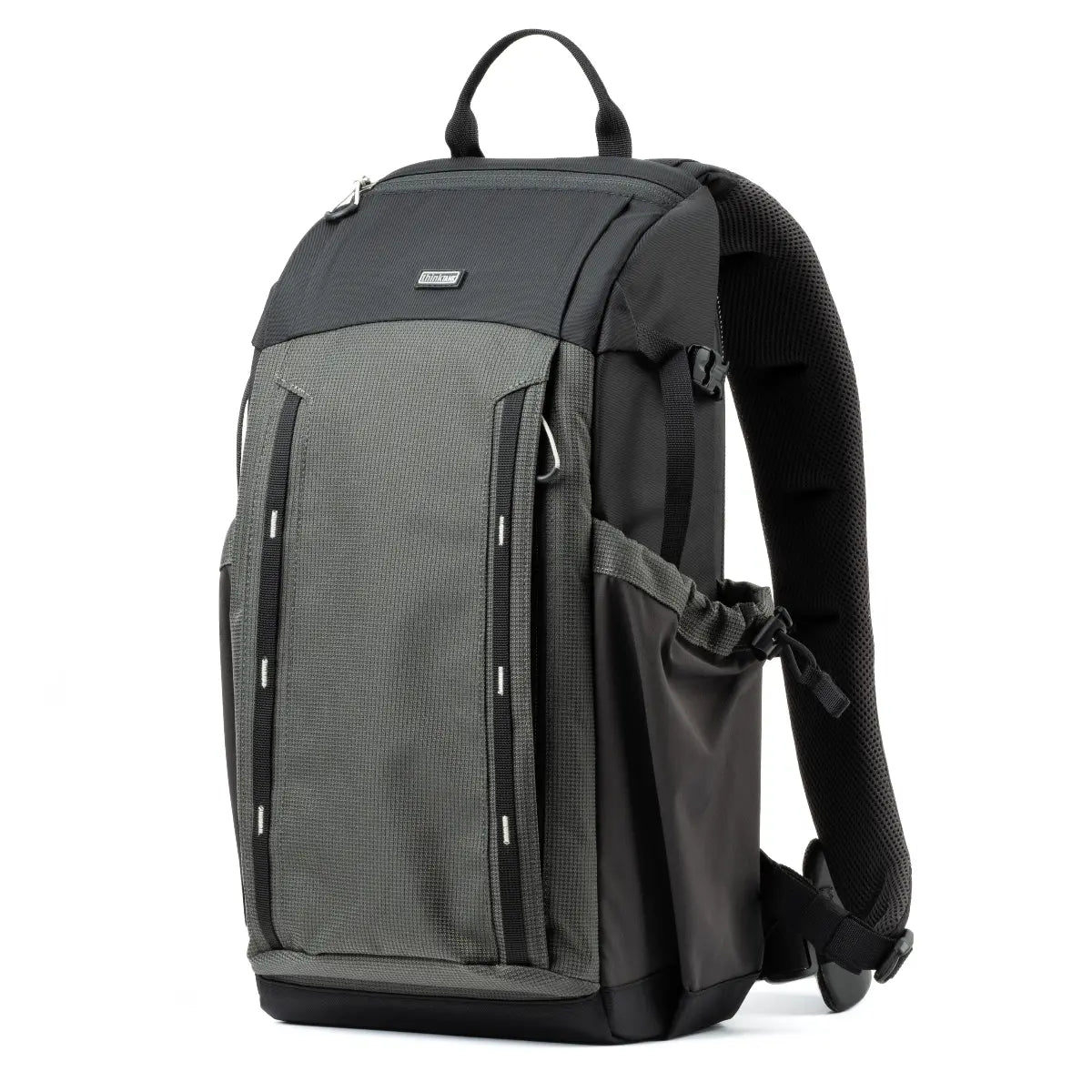 Gray and black backpack on a white background
