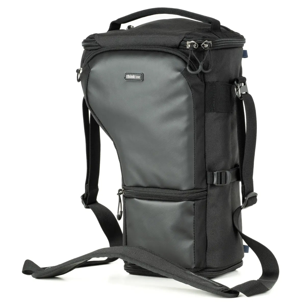 Gray and black backpack on a white background