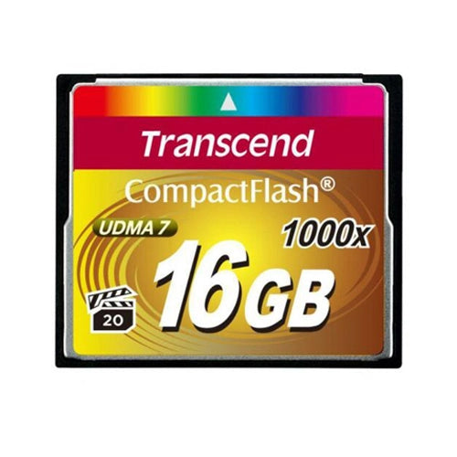 Transcend Compact Flash 16GB 1000x CF Card front angle