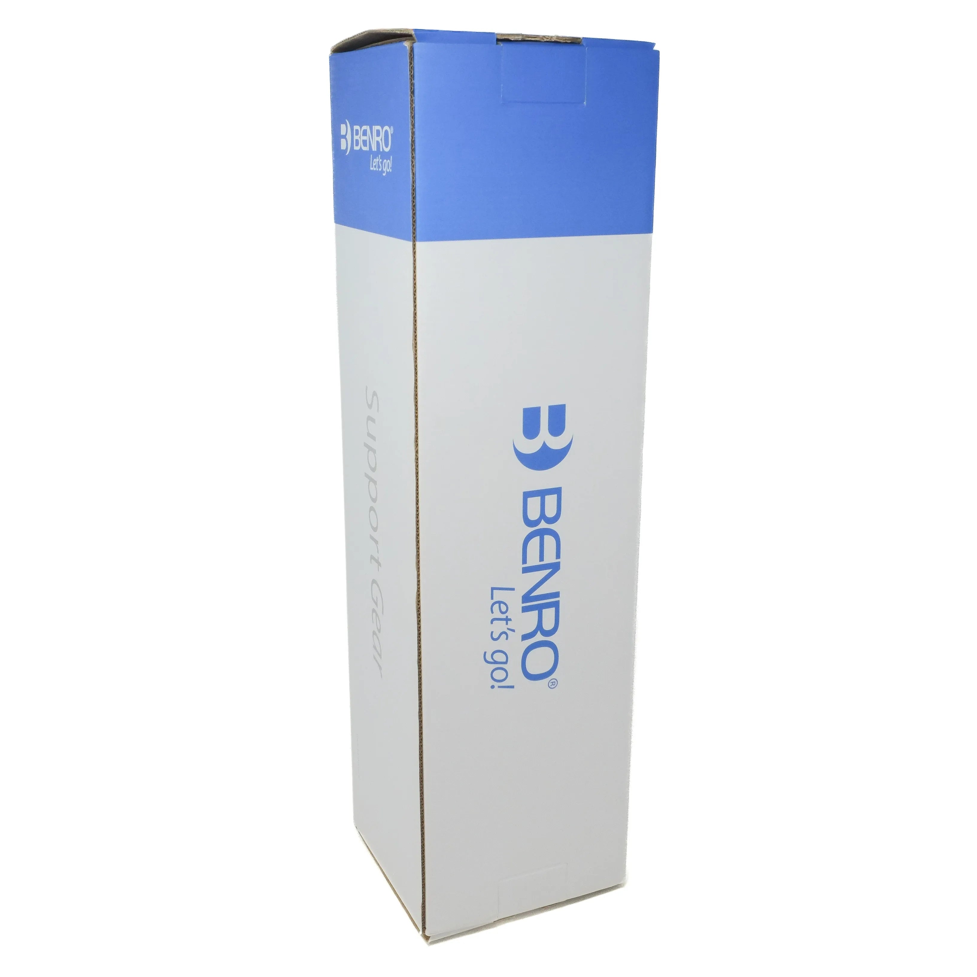 Benro tripod packaging box with blue and white design on a white background