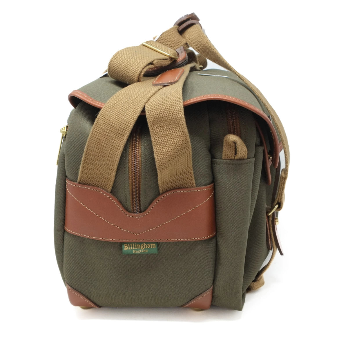 Used Billingham 335 Shoulder Bag Sage/Tan - side angle 