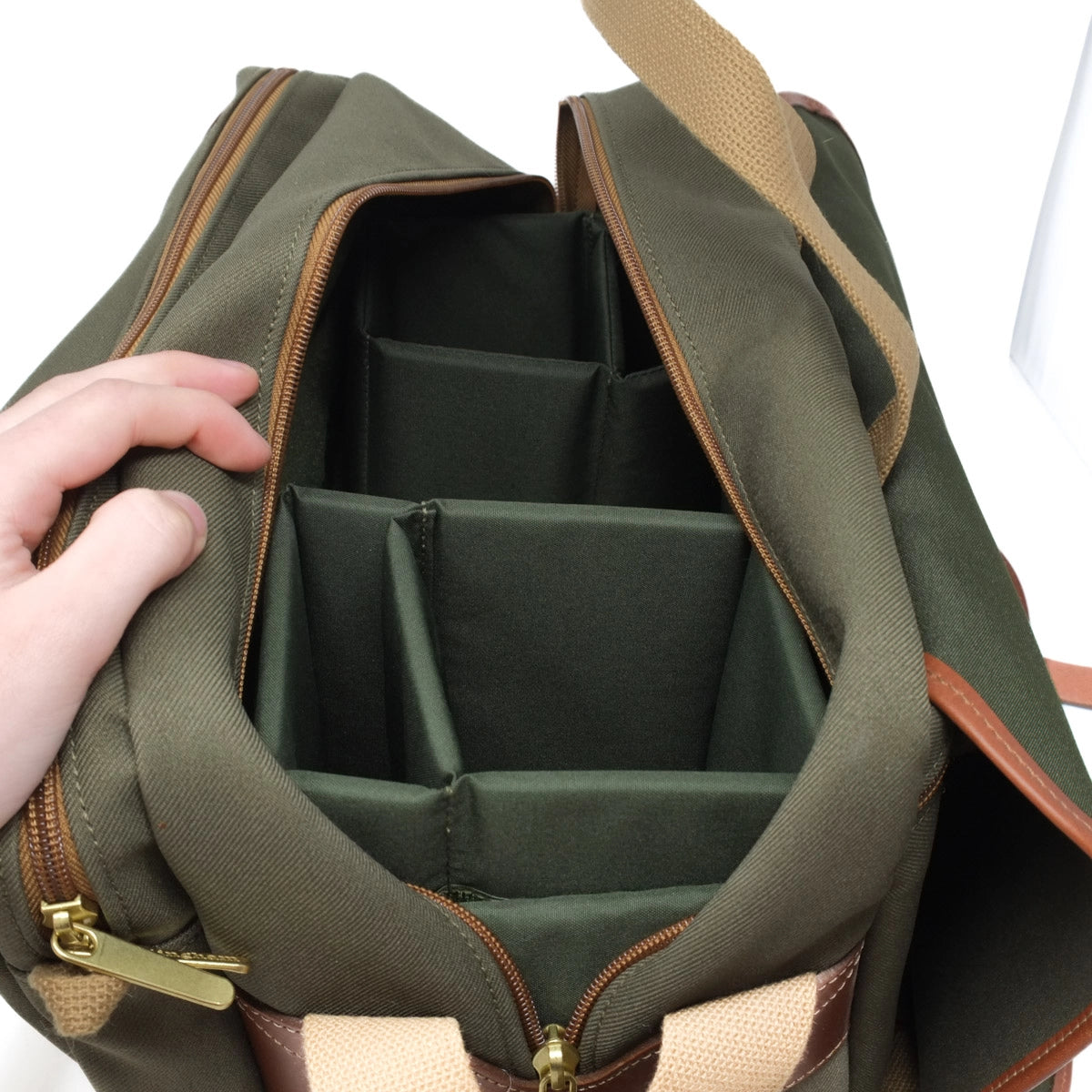 Used Billingham 335 Shoulder Bag Sage/Tan - top angle 