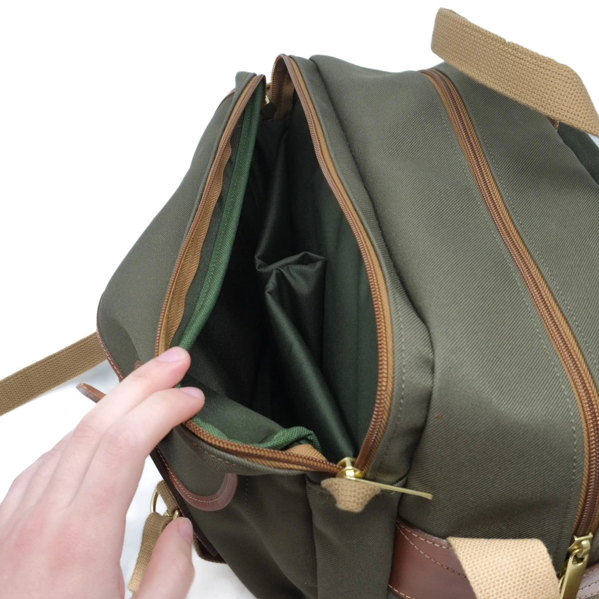 Used Billingham 335 Shoulder Bag Sage/Tan - top angle 