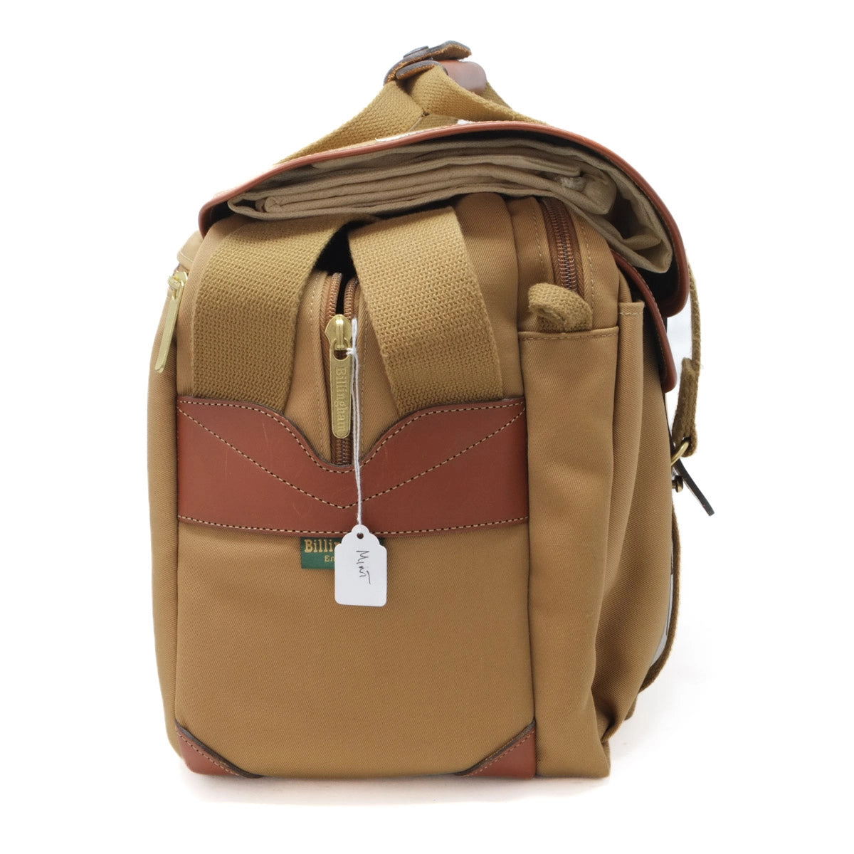 Used Billingham 445 Khaki/Tan Canvas shoulder bag Mint - side angle 
