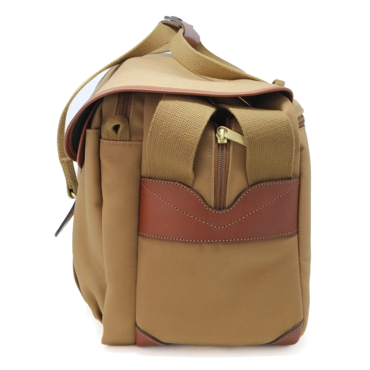 Used Billingham 445 Khaki/Tan Canvas shoulder bag Mint - side angle 
