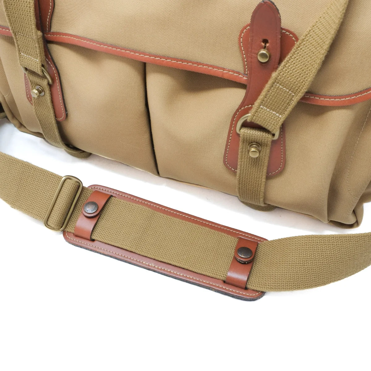 Used Billingham 555 Camera Shoulder Bag in Khaki/Tan Canvas - strap