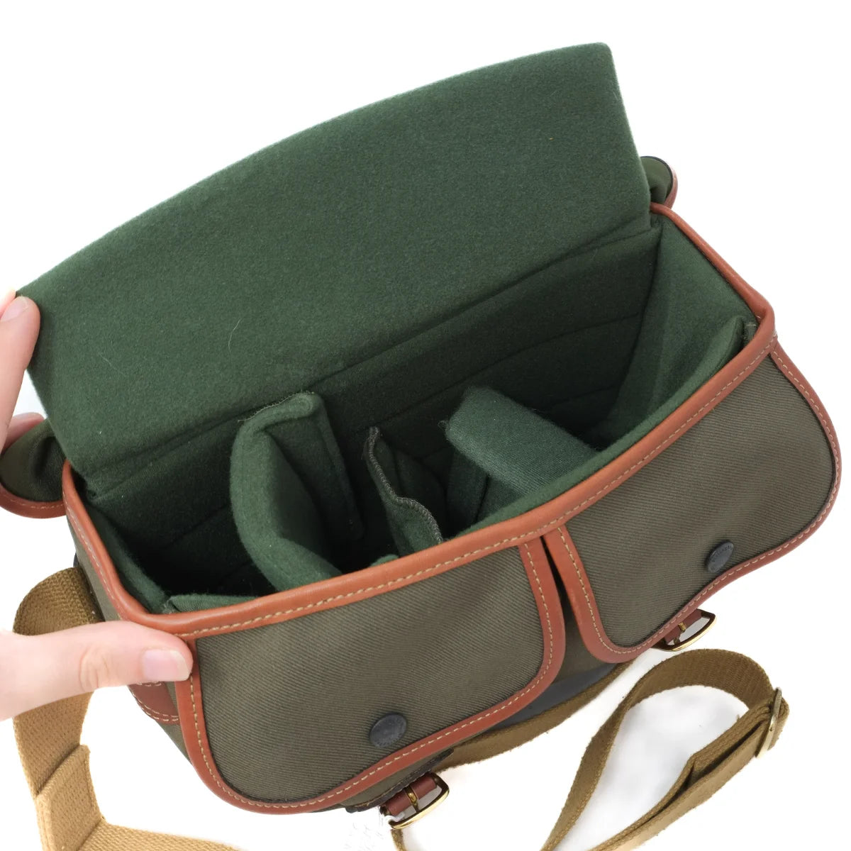 Used Billingham Hadley Small in Sage/Tan Fibrenyte camera bag - top angle 
